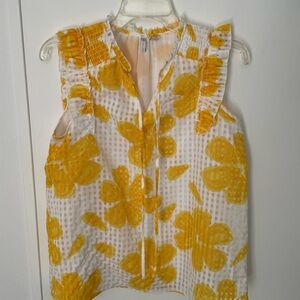 Cato Yellow and White Ruffled Tie Front Blouse
